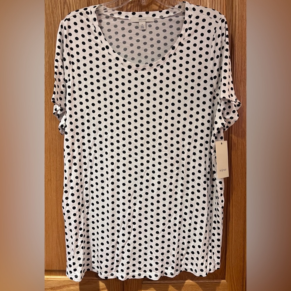 Sejour by Nordstrom White & Black Polka Dot Print Nina Sleep Shirt‎ Plus Size 1X